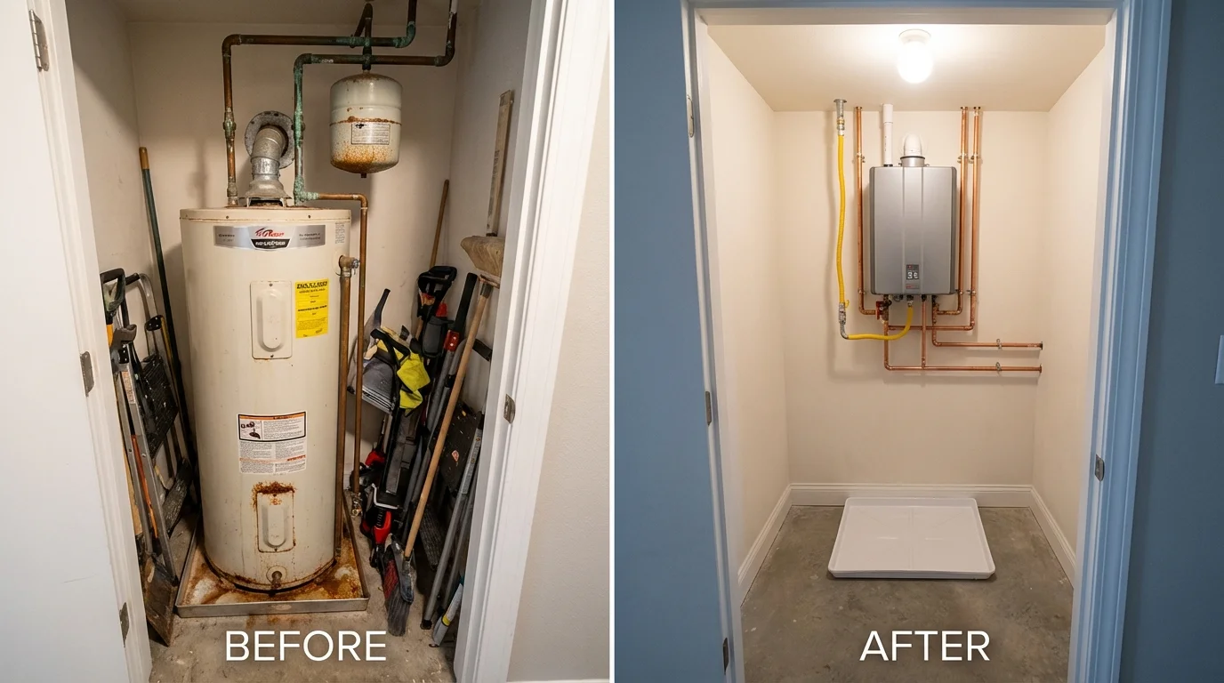 Tank water heater versus wall-mounted tankless unit comparison for Hemet, CA homeowners