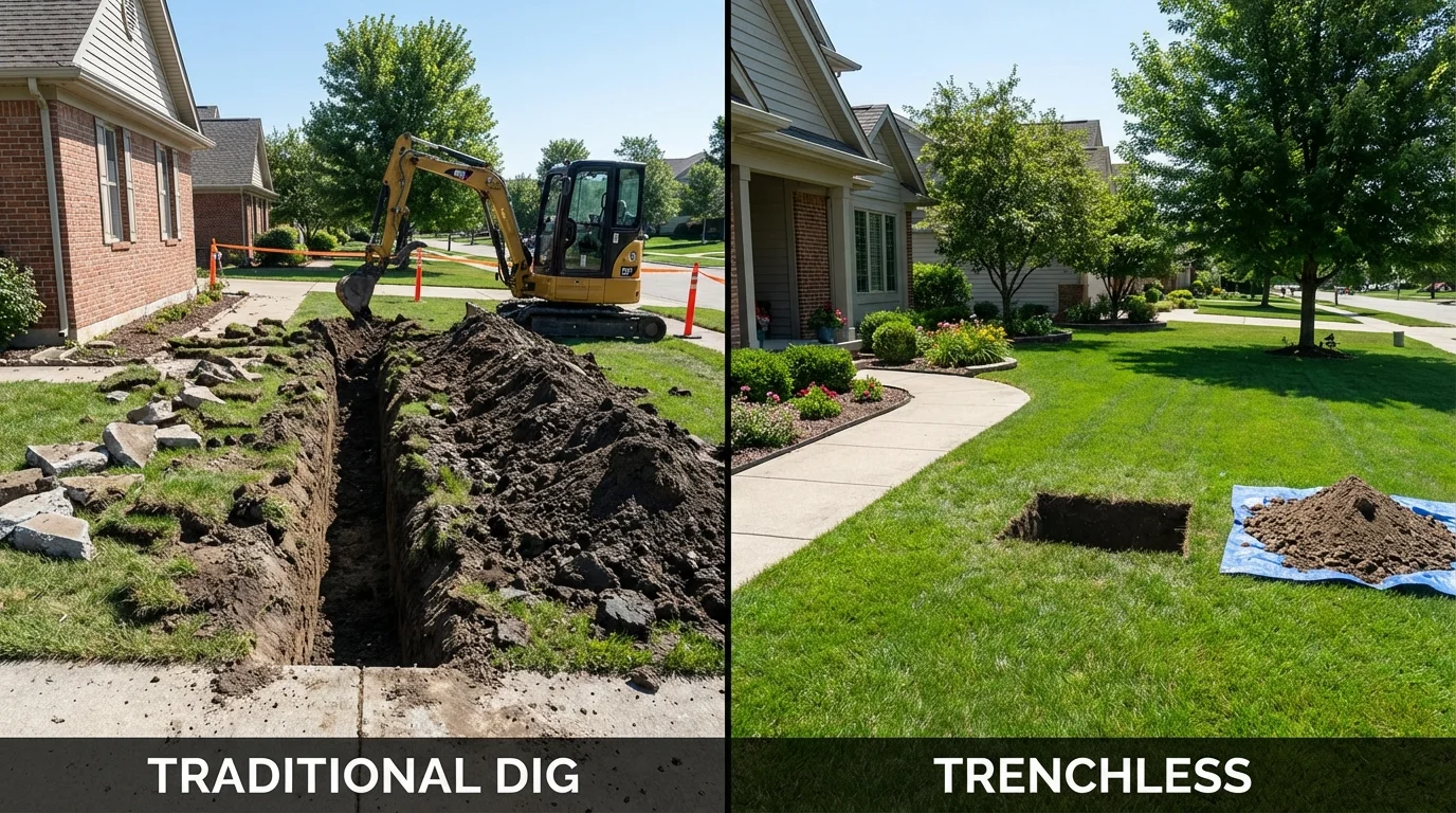 Trenchless sewer repair with minimal yard damage versus traditional excavation in Hemet, CA